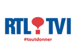 Logo RTL TVI avec symbole de microphone et hashtag #toutdonner.